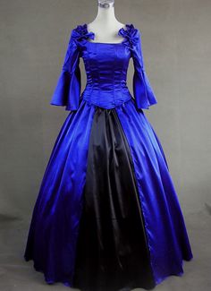 Gothic Fitted Costumes, Black Corset Dress For Halloween Fantasy Events, Witchy Fitted Dress For Cosplay, Fitted Black Dress For Fantasy Events, Fitted Black Corset Dress For Fantasy Events, Gothic Long Sleeve Dress For Fantasy Events, Elegant Black Fitted Costume, Blue Party Dress For Halloween, Fitted Vampire Dress For Halloween