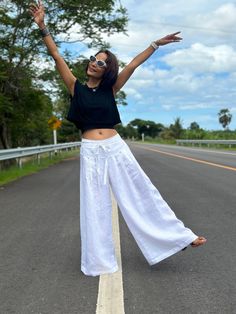 "White Pants | Loose Linen Pants | Wide Leg Pants | Linen Trousers | Summer Pants, Linen palazzo pants PRODUCT SIZE : One Size Fits Most * Waist : elastic round waistband up to 30\" - 38\" * Hips : (max 40\") if your hips bigger than 40 you can not wear this pants. * Length: 38.5\" from top of the pants to hem * Crotch 11.5\" * Inseam : 28.5\" * Width of pants: 36\" MATERIAL :  * Linen * No lining * Elastic  As this is a light colored linen, the pants can be sheer!  IMPORTANT NOTE  * Please note White Linen Pants Outfit, Wide Linen Pants, Linen Pants White, White Palazzo Pants, Loose Linen Pants, White Linen Trousers, Linen Pants Outfit, Pants Linen, White Linen Pants