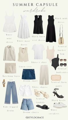 Summer Holiday Capsule Wardrobe, Summer Wardrobe Capsule, Travel Capsule Wardrobe Summer, Create Capsule Wardrobe, Easy Summer Outfit, Realistic Fashion, Holiday Capsule Wardrobe, Outfit Simple, Capsule Wardrobe Essentials