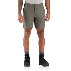 Squatting and lifting isn't just for the gym. Whether you're landscaping, farming, or loading up boxes, these men's Carhartt work shorts give you the freedom to move. They're made from durable canvas with built-in stretch. The flexible waistband lets you bend and twist without feeling held-back.Features8.5-ounce, 98% cotton / 2% spandex canvasRugged Flex® durable stretch technology for ease of movementComfortable fit through the seat and thigh with more room to moveComfort flex waistband with hi Mens Rugged, Canvas Work, Safety Clothing, Men Carhartt, Work Shorts, Work Safety, Dark Khaki, Carhartt Mens, Pocket Tshirt