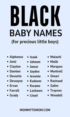 the black baby names for precious little boys are shown in this printable poster, which includes