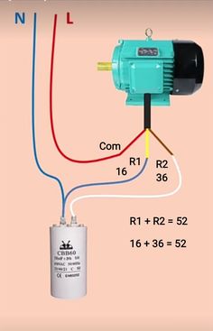 an electric motor connected to a capacitoror with two wires and one wire