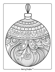 a christmas ornament coloring page with an intricate design on the top and bottom