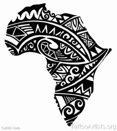 Maori Africa - Tattoo Artists.org I love this, but to have it done....... the PAIN Africa Silhouette, Africa Tattoos, African Tattoo, Tattoo Patterns, African Symbols, Map Tattoos, Muster Tattoos, Afrique Art, Maori Tattoo