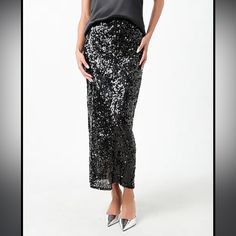 H&M Sequin Skirt Color Black Size Small Nwt Relaxed Fit Pencil Skirt For Fall Parties, Relaxed Pencil Skirt For Fall Party, Relaxed Fall Party Pencil Skirt, Evening Midi Skirt For Fall, Elegant Skirt For Party Season, Fall Party Midi Pencil Skirt, Elegant Party Season Skirt, Chic Pencil Skirt For Party Season, Chic Sequined Maxi Skirt For Night Out