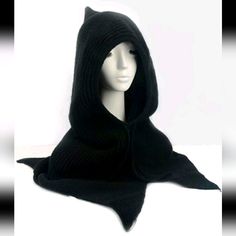 Black Knit Hood. Thick, Soft, And Warm. Unisex. Goth, Dark, Hoodie, Hood, Cape, Sweater, Tripp, Emo, Black Knitted Winter Hoodie, Black Knitted Hoodie For Winter, Cozy Black Knit Hoodie, Black Knitted Long Sleeve Hoodie, Casual Black Knit Hoodie, Cozy Black Acrylic Outerwear, Black Knitted Casual Hoodie, Black Cozy Hoodie For Cold Weather, Cozy Black Hoodie For Cold Weather