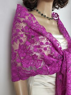 you can use this shawl in every season. Its slightly sparkles on the sun or light If there will be a very slight color difference its because of monitor's brightness and light effects.  Size 40 cm x 200 cm / 15.75 inches x 78.74 inches This is lovely for romantic wedding ceremonies Please Visit All Pink, Fuchsia, Purple Shawls : https://www.etsy.com/shop/ArtvolayAccessories?ref=seller-platform-mcnav§ion_id=42015288 ALL ITEMS : https://www.etsy.com/shop/ArtvolayAccessories If there will be a very Elegant Pink Lace For Party, Fitted Shawl For Mother Of The Bride, Elegant Fitted Pink Shrug, Elegant Fitted Pink Shawl, Pink Fitted Lace For Party, Fitted Pink Lace For Party, Elegant Fitted Lace Shawl, Elegant Pink Shawl For Party, Fitted Lace Shawl For Wedding