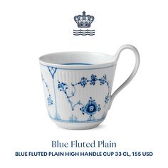 blue fluted plain cup with floral design