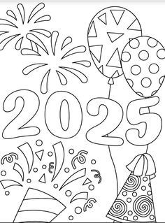 a coloring page with balloons and numbers for the new year