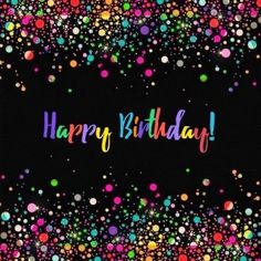 happy birthday card with colorful confetti on black background