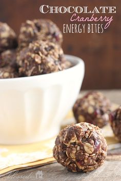 chocolate cranberry energy bites on a table