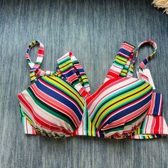 Nwt Swim By Cacique Lightly Lined Balconette Bikini Top 42c Striped Design Extra Supportive Msrp $64.50 Multicolor Strapped Swimwear For Pool, Multicolor Strappy Swimwear For Pool, Multicolor Lined Tankini For Vacation, Multicolor Tankini For Sunbathing With Lined Body, Multicolor Tankini For Sunbathing, Sunbathing Multicolor Lined Tankini, Striped Swimwear With Adjustable Straps For Pool, Multicolor Strapped Swimwear For Vacation, Multicolor Strappy Swimwear For Vacation