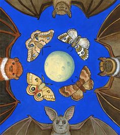 a painting of bats and moths in a circle