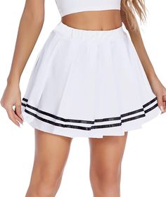 None Preppy Mini Skirt For School Summer, Preppy Mini Skirt For School And Summer, White Cotton Mini Skirt For Party, High Waist Pleated Skirt For School, High Waist Stretch Skirt For School, White Pleated Mini Skirt For Party, Casual White Tennis Skirt For Party, Summer School Pleated Stretch Skirt, Flared Mini Skirt For School