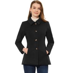 This coat features a flat collar and a single-breasted design which adds a feminine and elegant feel to your delicacy winter look. The pea coat is spun from soft fabric and full lining, which is comfortable for all-day wear with big slant pockets. With a classic silhouette, this coat will be your go-to must-have piece for the cold season. Look nice with jeans or dresses, and you can pair this stylish with different boots in autumn and winter. Winter Overcoat, Long Winter Coats, Flat Collar, Women Overcoat, Office Coffee, Plaid Coat, Coat Black, Pea Coat, Work Office