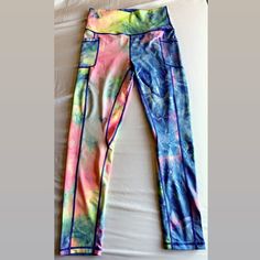 Rainbow Tie-Dye Leggings Side Pockets Size Xl Brand New Multicolor Relaxed Fit Athleisure Bottoms, Casual Stretch Tie Dye Bottoms, Casual Stretch Tie Dye Pants, Casual Tie Dye Bottoms For Yoga, Multicolor Full-length Casual Activewear, Casual Multicolor Workout Pants, Multicolor Full Length Casual Activewear, Casual Multicolor Workout Bottoms, Casual Tie Dye Leggings For Spring