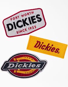 three dickies patches on white background