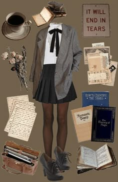 Dark Academia Cute Outfit, Dark Academia Professor Outfit, Outfit Ideas Academia, Dark Academia School Uniform, Book Nerd Aesthetic Outfit, Nerd Aesthetic Outfit, Art Academia Outfit, Cute Nerd Outfits, Dark Academia Professor