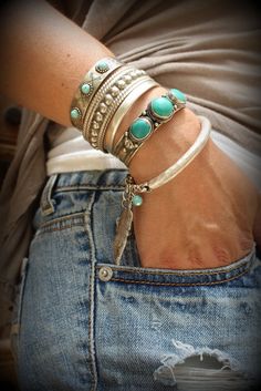 One Boho Matte Silver plated bangle Bracelet by handmadebyinali How To Wear Turquoise Jewelry, Silver And Turquoise Jewelry, Diamond Cowgirl, Cree Summer, Princess Kida, Ibiza Vibes, Turquoise Bracelets, Bracelets And Rings, Feather Bracelet