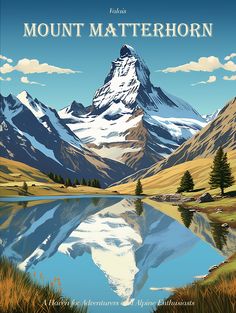 a mountain is reflected in the water and it's reflection on the lake below