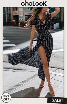 Polka Dot Wrap Maxi Dress Modern Womens Fashion, Long Sleeve Tunic Dress, Long Blue Dress, Polka Dot Maxi Dresses, Wrap Maxi Dress, Satin Midi Skirt, Dot Skirt, Polka Dress, Maxi Wrap Dress