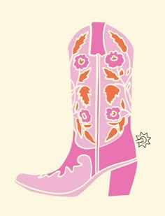 a pink cowboy boot with flowers on it