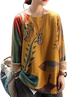 Sweaters Casual Loose Long Sleeve Knit Tops S01 #afflink Sweater Graphic, Oversized Pullover Sweaters, Cold Morning, Vintage Pullovers, Charming Christmas, Loose Long Sleeve, Oversized Jumper