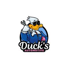 the duck's automotive logo with an image of a man in sunglasses and a wrench