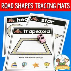 three road shapes matching mats with the word trapezoid