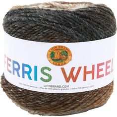 the yarn is black and brown with red, white, and blue letters on it