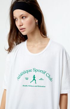 Dive into casual comfort and athletic style with the Athletique Sportif Club Oversized T-Shirt from PS / LA. This tee exudes laid-back vibes with its oversized fit and features the emblematic "Athletique Sportif Club" graphic on the front, making it a go-to choice for those who appreciate a perfect blend of comfort and sporty flair.


	Solid color tee
	Short sleeves
	Crew neckline
	Front graphic
	Oversized fit
	Fits like a women's size XL
	100% cotton
	Machine washable
	Model measureme Sporty Graphic Tee, Comfy Sweatpants, Baby Fits, Athletic Fashion, Oversized Tshirt, Pacsun, Angeles, Athleisure, Womens Sizes