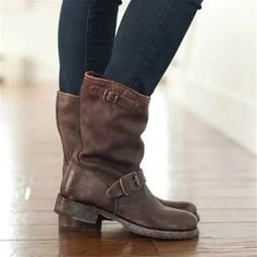 Category:Boots; Upper Materials:PU; Embellishment:Buckle; Season:Winter,Spring   Fall; Heel Type:Chunky Heel; Gender:Women's; Toe Shape:Round Toe; Type:Booties Ankle Boots; Style:Minimalism,Industrial Style,Elegant,Casual,Vintage; Heel Height(inch):1-2; Outsole Materials:Rubber; Occasion:Daily,Outdoor; Closure Type:Loafer; Listing Date:11/03/2023; Production mode:External procurement; 2024 Trends:Plus Size,Biker boots; Size chart date source:Provided by Supplier.