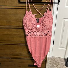 Rue21 Spaghetti Strap Lace Bodysuit, Low Cut. 2x. Mauve. Never Worn. Summer Night Out Camisole Bodysuit, Spring Camisole Bodysuit For Night Out, Summer Loungewear Camisole With Lined Body, Summer Loungewear Lined Camisole, Summer Lined Camisole For Loungewear, Spring Beach Camisole Bodysuit, Lace Bodysuit, Rue21, Low Cut