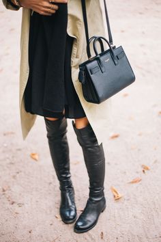 cbch loves knee-high boots. get #styledbycbch colettehayman.com Куклы American Girl, Mode Shoes, Woman In Black, Simple Black Dress, Boating Outfit, Fashion Street