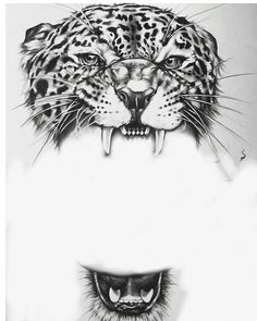 a drawing of a leopard's face with its mouth open