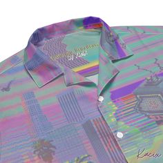 Check out this bold button-down shirt with a trendy oversized fit, that works well for outfit layering! 🌆🎶 "Nostalgia Broadcast" Vaporwave Festival Button Down Shirt: A Retro-Futuristic Odyssey 🎶🌆 Dive into the digital dreamscape of the "Nostalgia Broadcast" Button Down Shirt, your ultimate companion for summer festivals and beyond. Crafted for those who live at the crossroads of past and future, this shirt is a wearable tribute to the neon-drenched nostalgia of the '80s and the visionary es Outfit Layering, Edm Clothes, Rave Y2k, Edm Outfits, Summer Festivals, Button Blouse, Retro Futuristic, Futurism, Retro Futurism