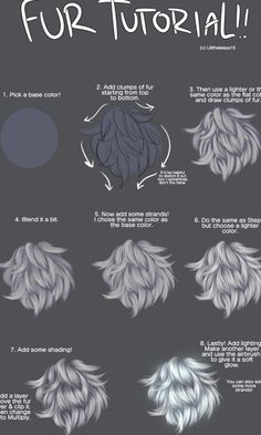 an anime character's hair is shown with the words fur - tutorial on it