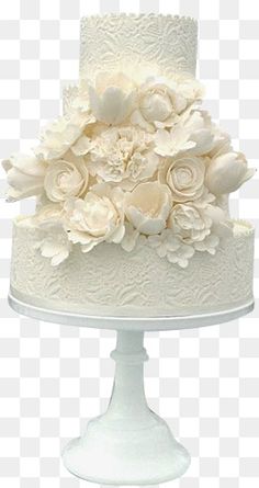 a white wedding cake with flowers on the top, transparent background png and psd