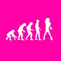 the evolution of man and woman in silhouettes on pink background, with white text