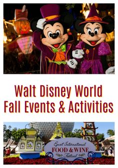 the walt world fall events and activities are featured in this postcard for disney world