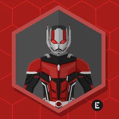 a stylized image of ant - man from the movie ant - man stands in front of a red hexagonal background