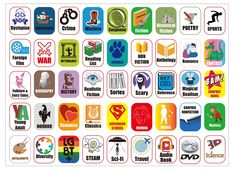 an image of many different stickers on a white background with the words, logos and symbols