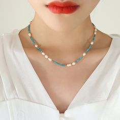 Style: Female Material: Titanium Steel, Freshwater Pearl, Natural Stone Pearl Type: Cultured Pearl Color: White Pearl Shape: Irregular Necklace Length: 43+5cm Elegant Light Blue Summer Jewelry, Elegant Light Blue Beaded Necklace, Handmade Light Blue Necklace For Summer, Handmade Light Blue Necklaces For Summer, Light Blue Clavicle Chain Necklace, Handmade Light Blue Necklaces, Blue Beaded Necklaces For Jewelry Making In Summer, Blue Adjustable Clavicle Chain Jewelry, Adjustable Blue Clavicle Chain Necklace