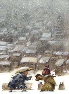 two people in the snow with an umbrella