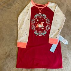 Nwt Size 6/6 Long Sleeve Girls Nightgown, Kids Pajamas, Cat & Jack, Night Gown, Red White, Red And White, Pajamas, Size 6, Long Sleeve