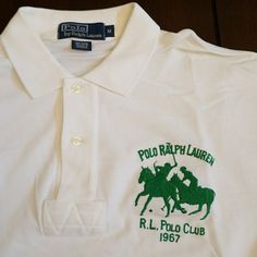 Polo Ralph Lauren Classic Fit Mesh Shirt In Medium. This Shirt Is New Without Tags, Never Worn Or Washed. White With Kelly Green Embroidery. Standard Single Pony Is Replaced With Dueling Ponies And The Ralph Lauren Polo Club Insignia. The Right Sleeve Features A Block 2 In Kelly Green. Classic Green Top With Embroidered Logo, Summer Collared Tops With Embroidered Logo, Classic Tops With Embroidered Logo For Summer, Classic Summer Tops With Embroidered Logo, White Collared Top With Embroidered Logo, White Long Sleeve Shirt With Embroidered Logo, Long Sleeve Cotton Polo Shirt With Embroidered Logo, Classic Cotton Shirt With Embroidered Logo, Cotton Tops With Embroidered Logo And Collar