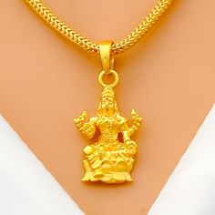 Delicate Decorative 22k Gold Lakshmi Pendant 22k Gold Temple Necklace For Navratri Gift, Gold Pendant Jewelry For Navratri, 22k Gold Temple Necklace For Puja, Gold Pendant Temple Necklace For Diwali, Yellow Gold Temple Necklace For Puja And Navratri, Yellow Gold Temple Necklace For Navratri Puja, 22k Gold Necklace For Navratri, 22k Yellow Gold Temple Necklace, Gold Pendant Temple Necklace For Navratri