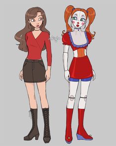 two cartoon characters, one with red hair and the other wearing short shorts and boots