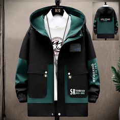 Spring and Autumn Hooded Color Matching Overalls Q2 Mode Mantel, Men's Windbreaker, Casual Trends, Male Clothing, New Mens Fashion, Mens Windbreaker, New Fashion Trends, Korea Fashion, Fall Jackets