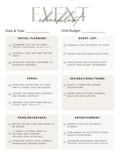 the event checklist is shown in white